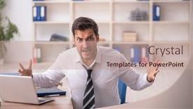  Presentation with employee - Presentation design consisting of young-male-employee-working background and a coral colored foreground