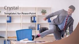  Presentation with employee - PPT theme having young-male-employee-working background and a lemonade colored foreground