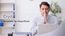  Presentation with employee - PPT layouts with young-male-employee-working background and a sky blue colored foreground