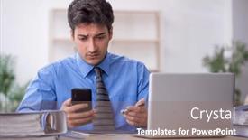  Presentation with employee - PPT layouts having young-male-employee-working background and a  colored foreground