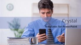  Presentation with employee - Presentation consisting of young-male-employee-working background and a  colored foreground