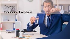  Presentation with pills - Colorful PPT theme enhanced with young-male-employee backdrop and a soft green colored foreground