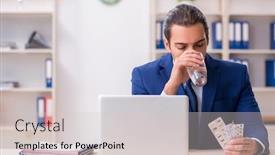  Presentation with capsules pills pill doctor prescription - Cool new PPT layouts with young-male-employee backdrop and a lemonade colored foreground