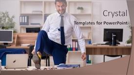  Presentation with employee - Amazing theme having young-male-employee backdrop and a light gray colored foreground