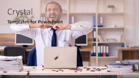  Presentation with employee - PPT layouts with young-male-employee background and a soft green colored foreground