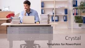  Presentation with employee anniversary work office - Theme consisting of young-male-employee background and a light gray colored foreground