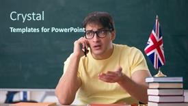  Presentation with language english - Slide deck featuring young-male-english-language-teacher background and a ocean colored foreground