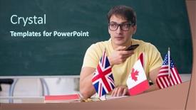  Presentation with english teacher - Slide set having young-male-english-language-teacher background and a ocean colored foreground