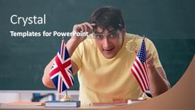  Presentation with language english - PPT theme enhanced with young-male-english-language-teacher background and a ocean colored foreground