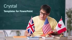  Presentation with language english - PPT layouts enhanced with young-male-english-language-teacher background and a  colored foreground