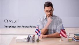  Presentation with language english - Presentation theme with young-male-english-language-teacher and a lemonade colored foreground