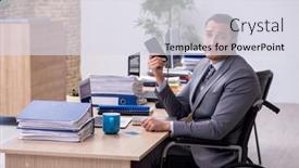  Presentation with business diversity wheel chair - Slide set consisting of young-male-enployee-in-wheel background and a sky blue colored foreground