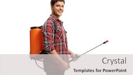  Presentation with disinfectant - Colorful PPT layouts enhanced with young-male-farmer-spraying backdrop and a light gray colored foreground