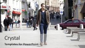  Presentation with makeup fashion model applying lipstick - PPT layouts enhanced with young male fashion model walking background and a light gray colored foreground