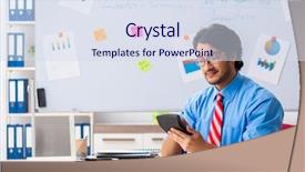  Presentation with financial stability eurozone - Presentation theme featuring young male financial manager working background and a sky blue colored foreground