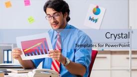  Presentation with financial - Cool new PPT theme with young male financial manager working backdrop and a light blue colored foreground