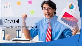  Presentation with financial - Amazing presentation design having young male financial manager working backdrop and a light blue colored foreground