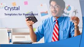  Presentation with award - Audience pleasing slide set consisting of young male financial manager working backdrop and a sky blue colored foreground