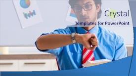  Presentation with financial - PPT theme with young-male-financial-manager-working background and a sky blue colored foreground