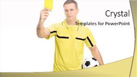  Presentation with football referee - Slide set consisting of young male football referee holding background and a sky blue colored foreground