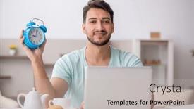  Presentation with time management - Slides featuring young-male-freelancer-in-time background and a light gray colored foreground