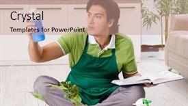  Presentation with pta plants - Presentation theme with young male gardener with plants background and a coral colored foreground