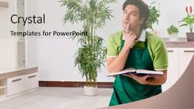  Presentation with plants - Presentation design having young male gardener with plants background and a  colored foreground