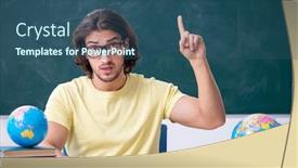  Presentation with geography - PPT theme consisting of young-male-geography-teacher background and a ocean colored foreground