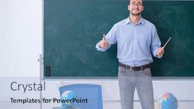  Presentation with geography - Slide deck with young-male-geography-teacher background and a light blue colored foreground