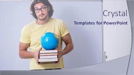  Presentation with geography - Theme with young-male-geography-teacher background and a sky blue colored foreground