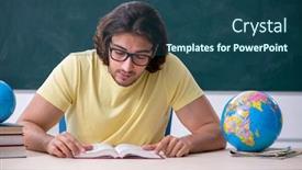  Presentation with geography - Beautiful theme featuring young-male-geography-teacher backdrop and a ocean colored foreground