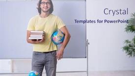  Presentation with geography - Presentation design enhanced with young-male-geography-teacher background and a sky blue colored foreground