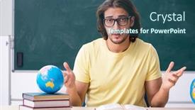  Presentation with geography - Presentation theme enhanced with young-male-geography-teacher background and a ocean colored foreground