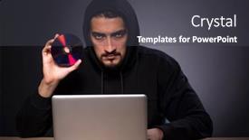  Presentation with hacker - Slide set with young-male-hacker-on-grey background and a dark gray colored foreground