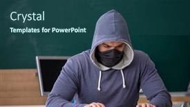  Presentation with hacker - Presentation theme having young-male-hacker-sitting background and a ocean colored foreground