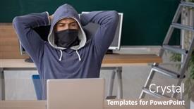  Presentation with hacker - Theme with young-male-hacker-sitting background and a gray colored foreground