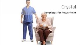  Presentation with elderly health - Colorful slides enhanced with young-male-health-worker-standing backdrop and a white colored foreground