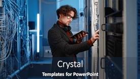  Presentation with computer configuration - PPT theme enhanced with young-male-it-master-checking background and a navy blue colored foreground