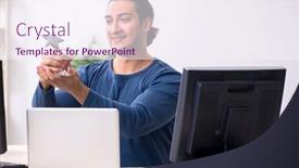  Presentation with working - Presentation featuring young-male-it-specialist-working background and a sky blue colored foreground