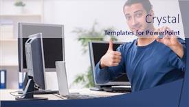  Presentation with child specialist - Presentation design consisting of young-male-it-specialist-working background and a sky blue colored foreground