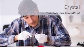  Presentation with workshop - Presentation consisting of young-male-jeweler-at-workshop background and a sky blue colored foreground