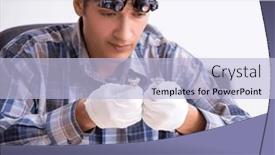  Presentation with workshop - Slide set with young-male-jeweler-at-workshop background and a light blue colored foreground