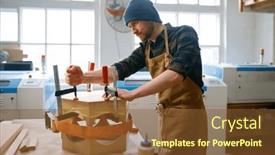  Presentation with assembling wooden furniture furniture - Theme featuring young-male-jointer-fixing-wooden background and a tawny brown colored foreground