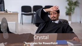  Presentation with judge - Slide set enhanced with young-male-judge-working background and a violet colored foreground