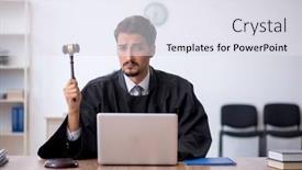  Presentation with judge - PPT layouts with young-male-judge-working background and a sky blue colored foreground