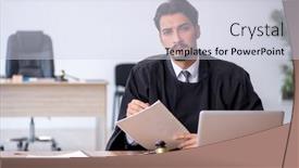  Presentation with judge computer - Presentation design with young-male-judge-working background and a  colored foreground