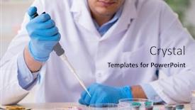  Presentation with drug synthesis - Cool new slide deck with young-male-lab-assistant backdrop and a light blue colored foreground