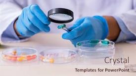 Presentation with drug synthesis - Audience pleasing PPT layouts consisting of young-male-lab-assistant backdrop and a lemonade colored foreground