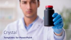  Presentation with drug synthesis - Colorful presentation design enhanced with young-male-lab-assistant backdrop and a sky blue colored foreground