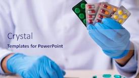  Presentation with drug synthesis - Colorful PPT theme enhanced with young-male-lab-assistant backdrop and a sky blue colored foreground